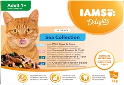 IAMS DELIGHT CAT Adult fiskesmag blanding i sovs 12x85g